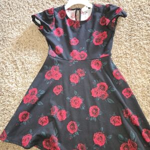 Self Esteem Black Dress with Red Floral Pattern